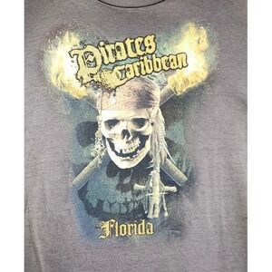 Pirates Of The Caribbean T-Shirt Disney Black Tye Dye Gold Shimmer XL Skull Fire